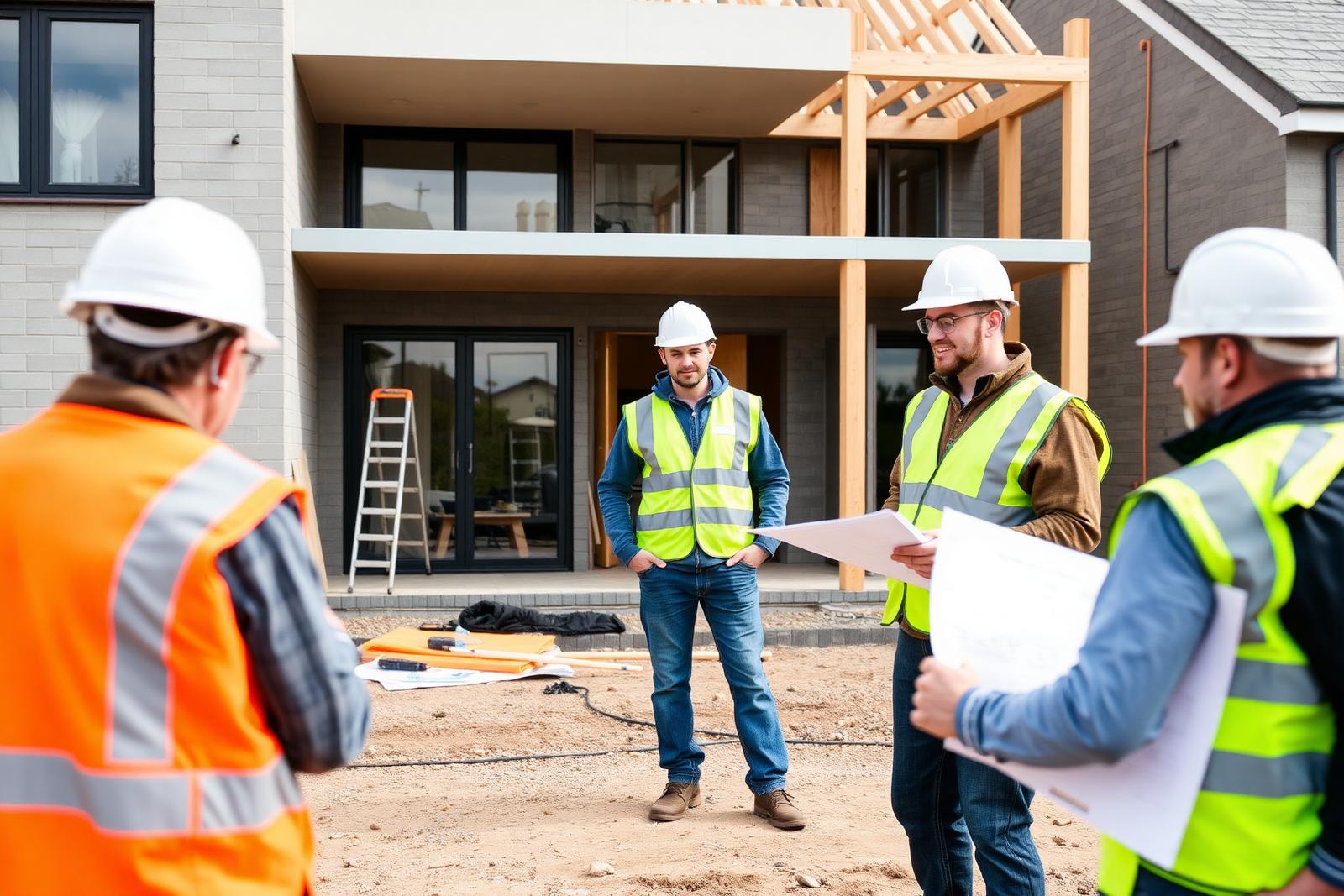 Eco Elite Builders project team reviewing plans on site